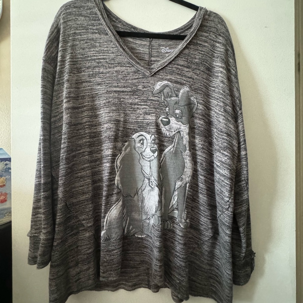 Disney Torrid Lady and The Tramp Charcoal Knit tshirt fabric long sleeve